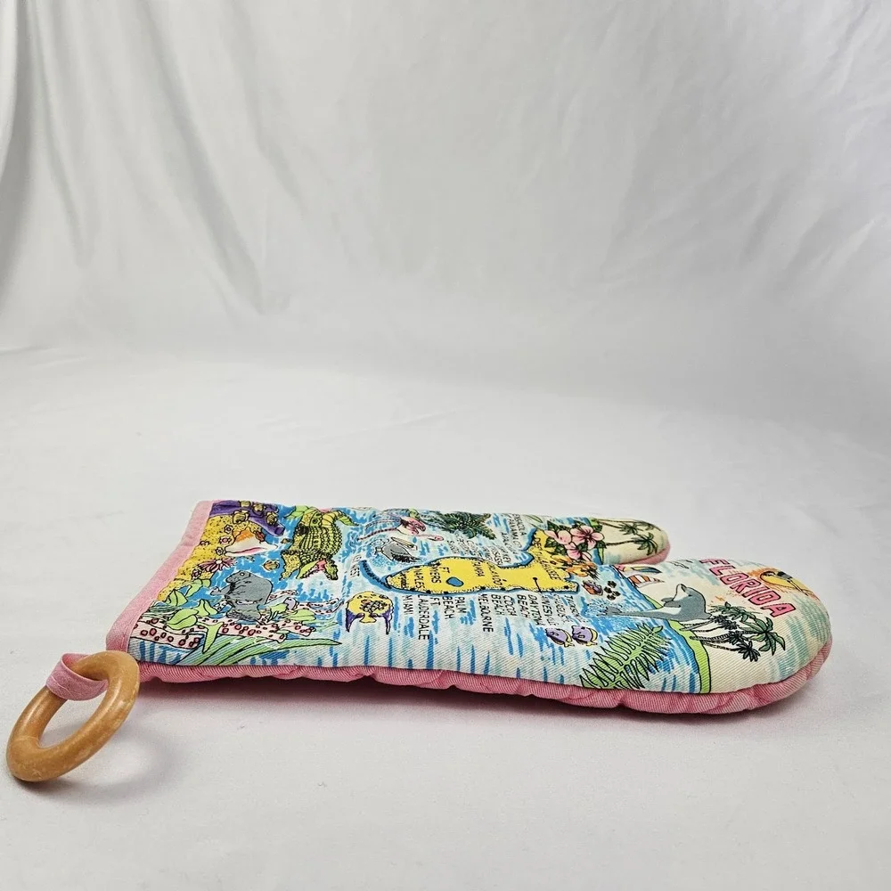 Vintage Florida Map Oven Mitt Unisex OS Pink Tropical Souvenir Kitsch Beach